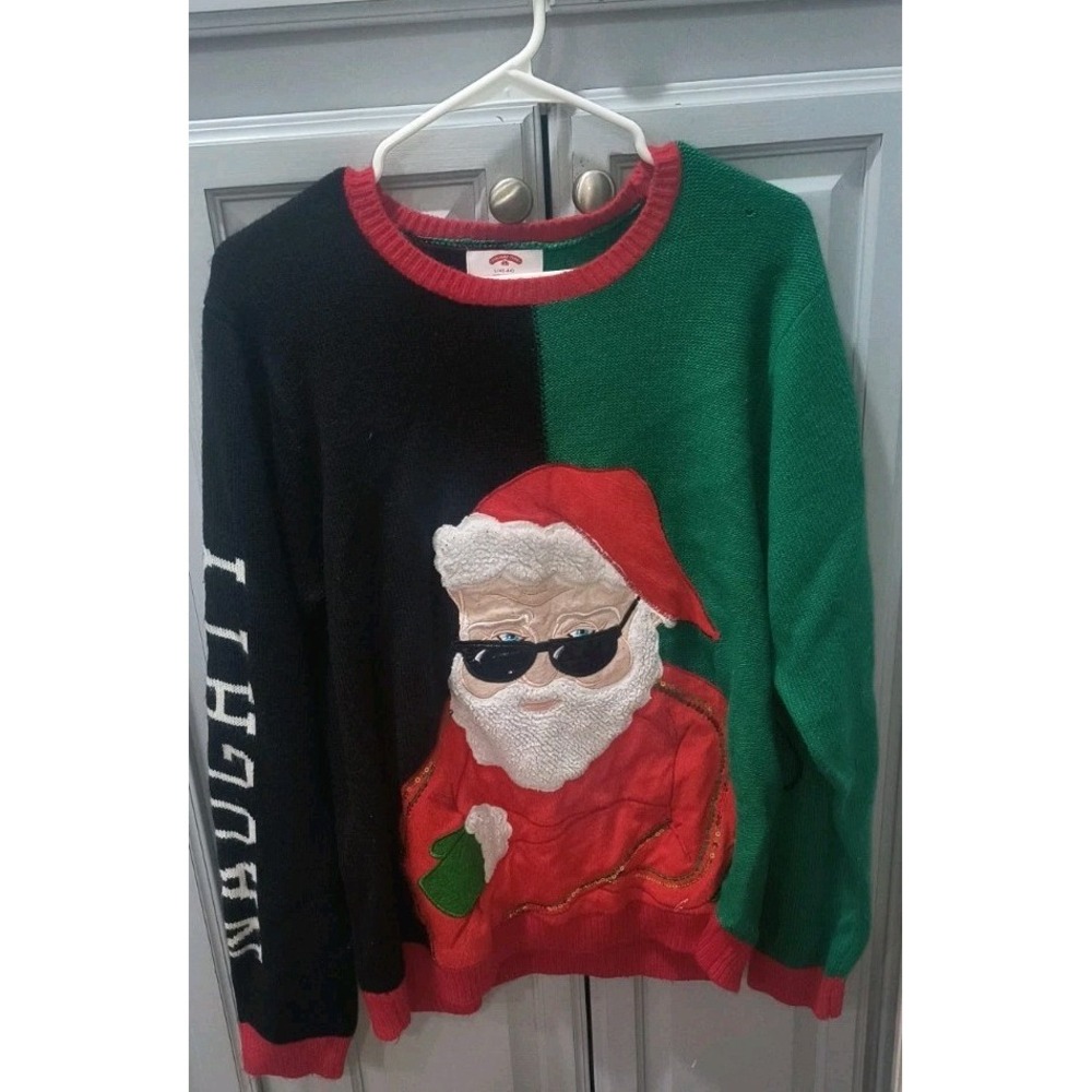 Holiday Time Mens Ugly Christmas Sweater Size L Naughty Santa